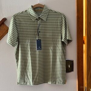 Olive Green Striped Youth Performance Polo